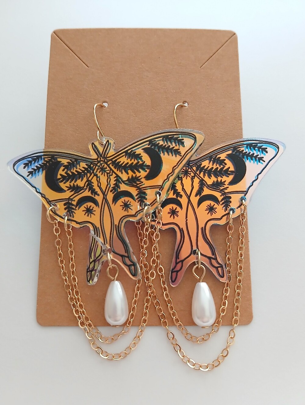 Unbranded Gold Butterfly Drop Earrings with Pearl Teardrops